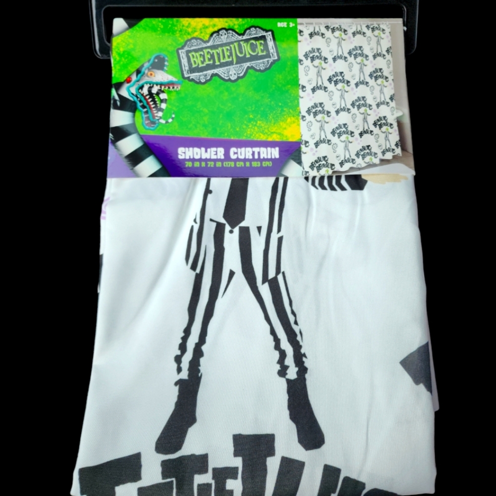 Beetlejuice White sandworm shower curtain
